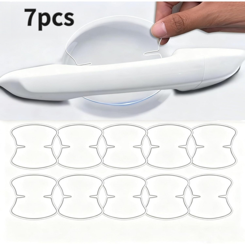 Image of 7pcs Car Door Handle Anti-scratch Film Set, Made Of Transparent Tpu Material, Waterproof And Scratch-resistant Protective Film, Suitable For Vehicles