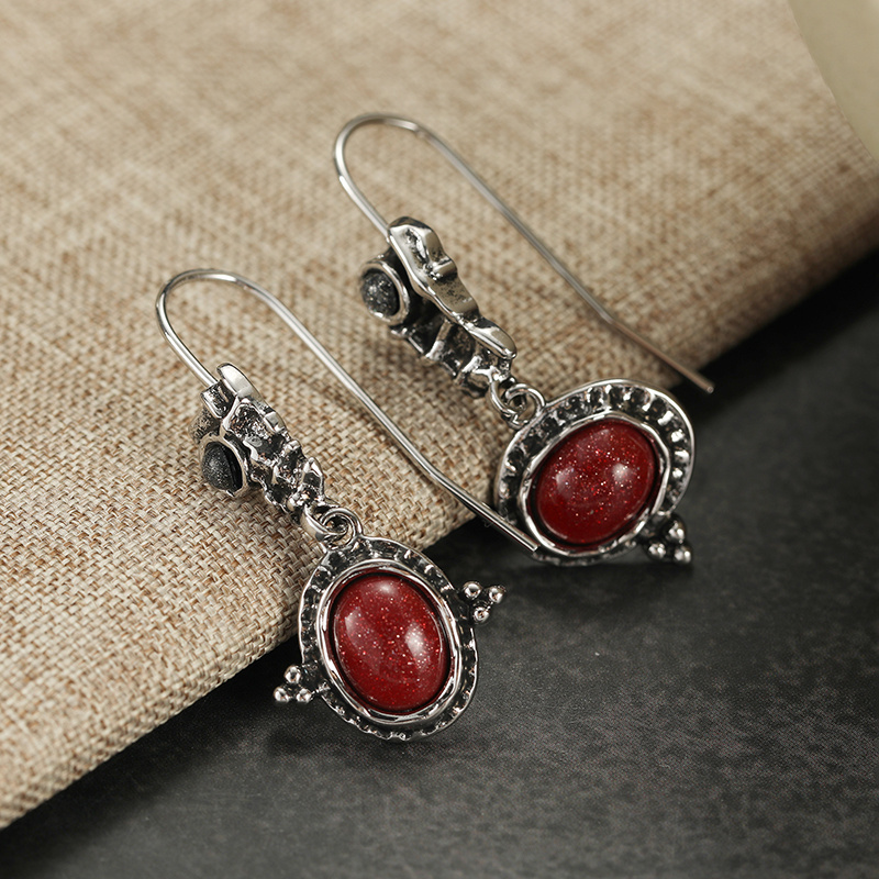 Women's Vintage Distressed Long Earrings with Asymmetrical Oval Pendant