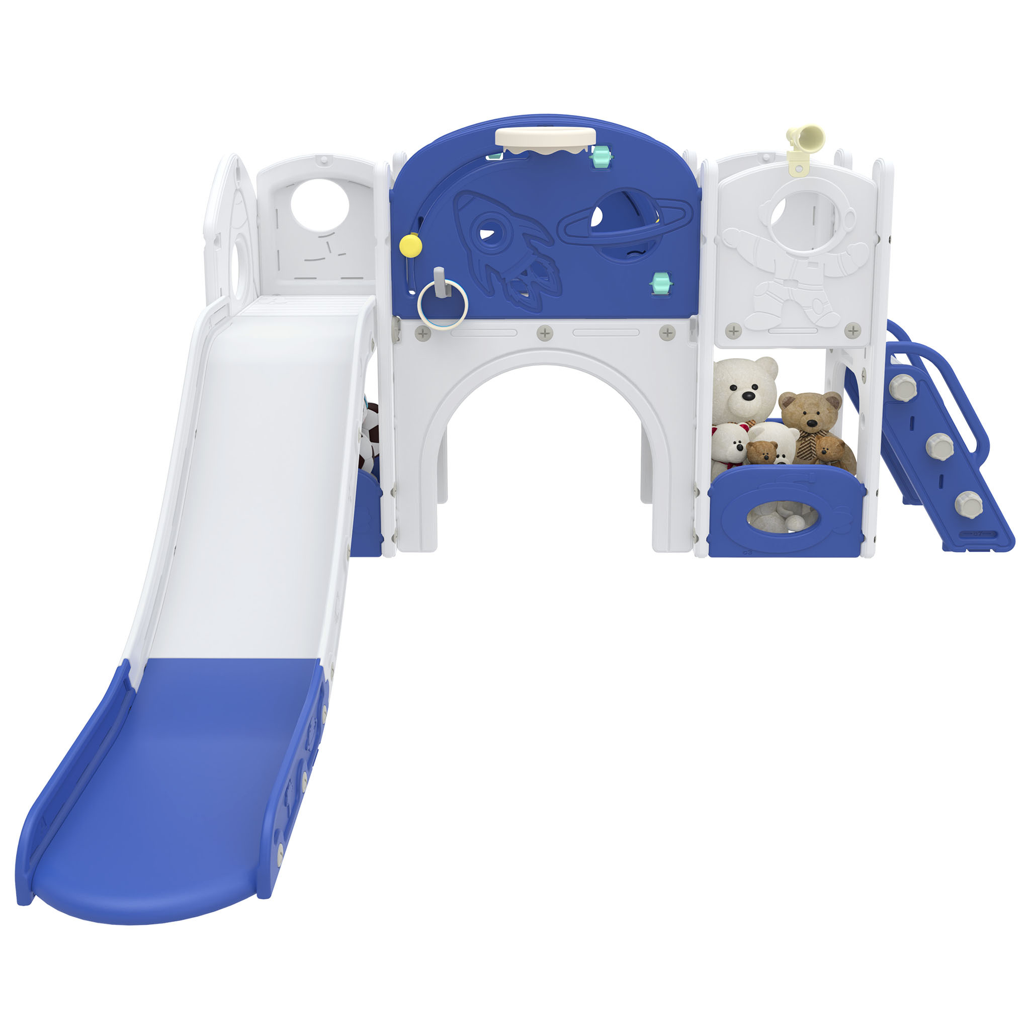 Image of Large Indoor/outdoor Slide & With Basketball Hoop, Stairs, Storage - Slide Complex Suitable For,, Daycare - Amusement Park Play