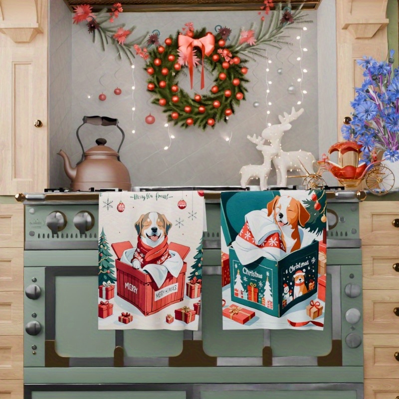 2-pack soft polyester kitchen towels, 45.72x66.04 cm, contemporary christmas themed, machine washable, woven, rectangular,   dish cloths for kitchen decor details 0