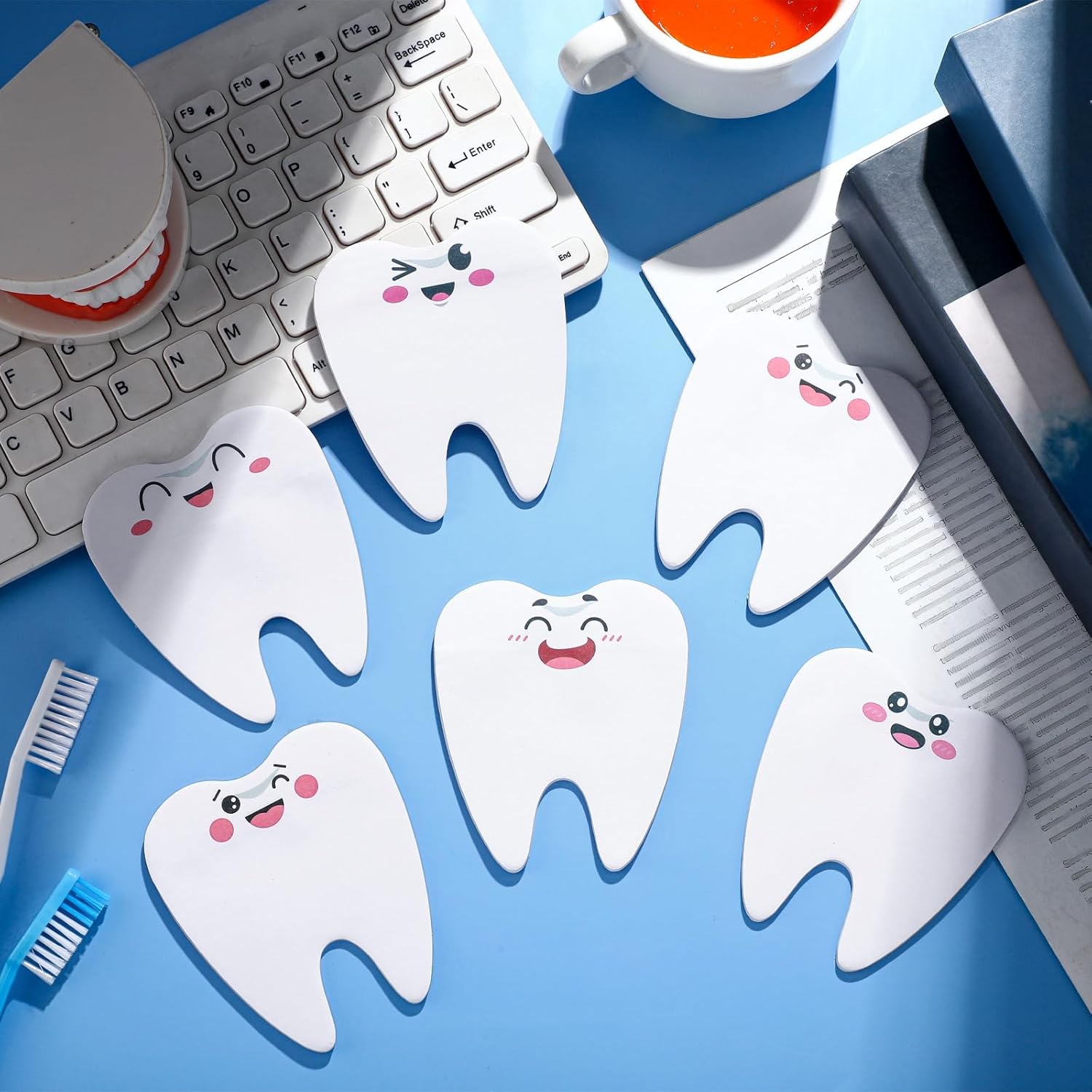 TEMU 6/12pcs Dental Assistant Sticky Notes - Tooth-shaped Smiling & Frowning Faces With Braces & Cavities Design - Funny Dental Gifts, Tooth Chart