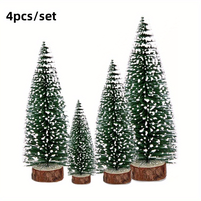 TEMU 4pcs Christmas Decorations Mini Christmas Trees, Artificial Christmas Brush Trees With Wooden Base For Christmas Decor Party Home Table Decorations