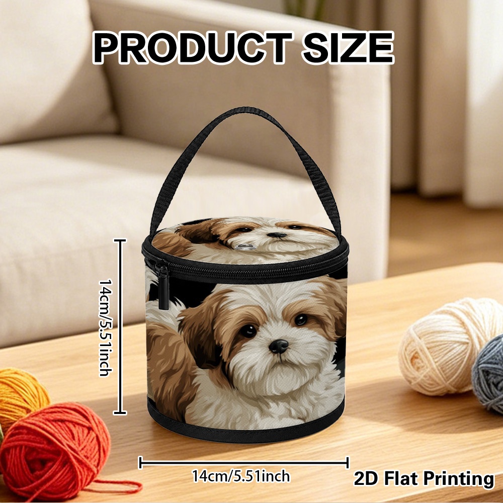 TEMU 2d Flat, 1pc Yarn Storage Organizer, Cute Shih Tzu Puppy Graphic Print, Top Perforated Access Yarn Storage Case, , Lightweight Fabric, Zipper