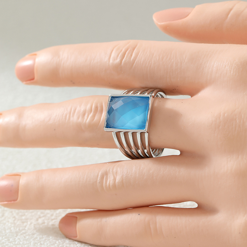 Women's Bohemian Style Blue Square Bead Copper Ring