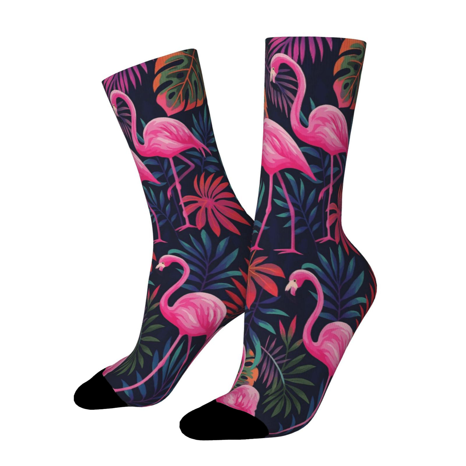E-shop Ein Paar Unisex-Outdoor-Socken, wadenhohe Socken mit tropischem Flamingo-Druck, maschinenwaschbar, geeignet für Outdoor-Sportbegeisterte, bequem