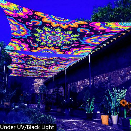 item picture bohemian outdoor sunshelter 1pc glow in the uv light mandala sunshade canopy vibrant floral glow in the uv light lightweight polyester for beach picnics outdoor adventure shade poles not included