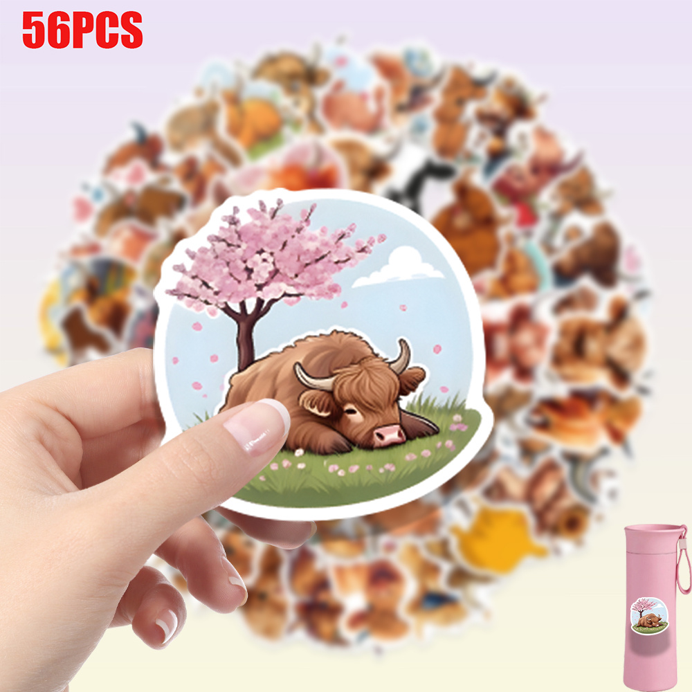 TEMU 56pcs Cute Cartoon Cow Pattern Stickers Fun Decorative Stickers Suitable For Decorating Car Stickers Bumper Stickers Laptop Stickers Used For
