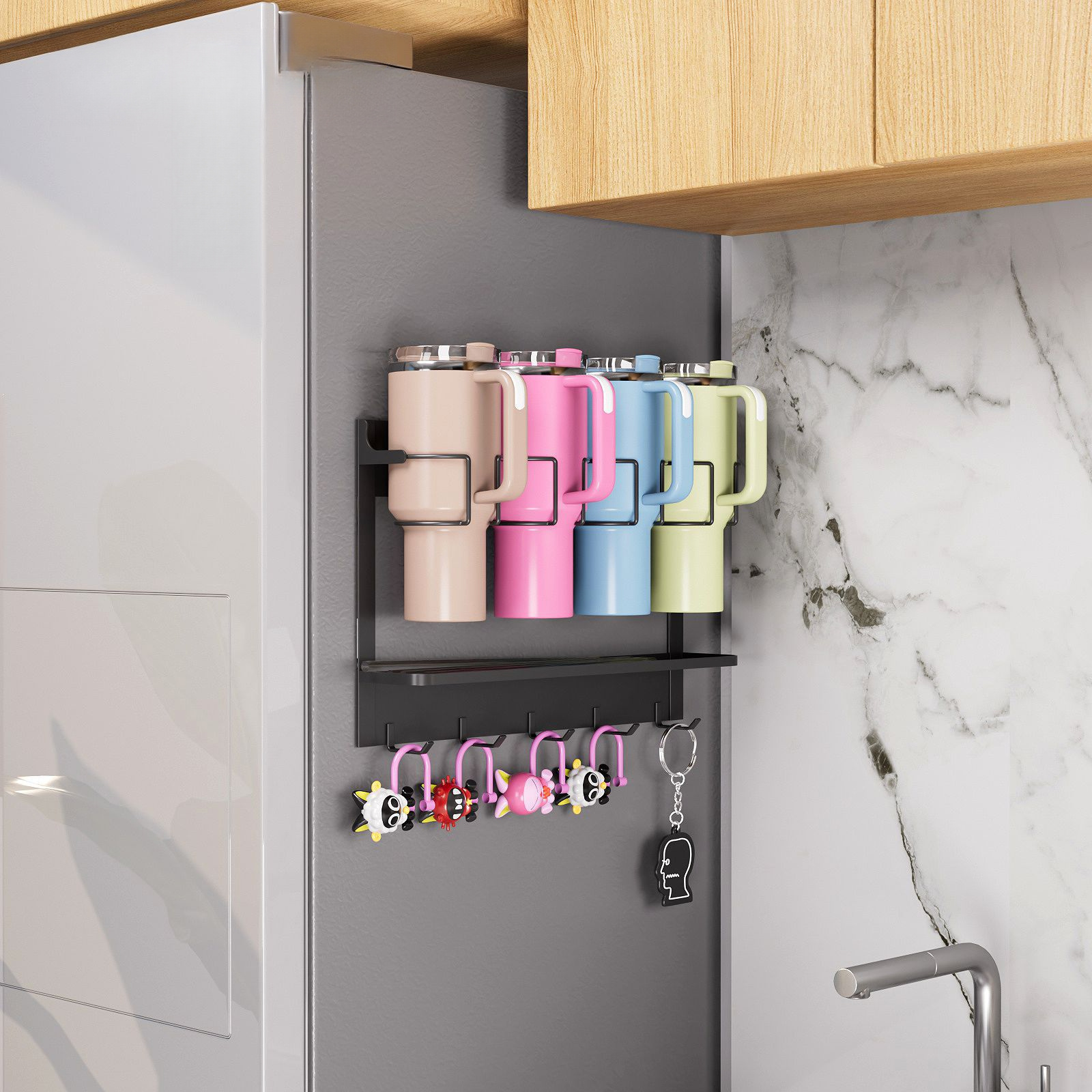 

Sturdy Carbon Steel Cup Holder - Magnetic Storage Rack For Ice Cream & Insulated Cups, Kitchen Organizer