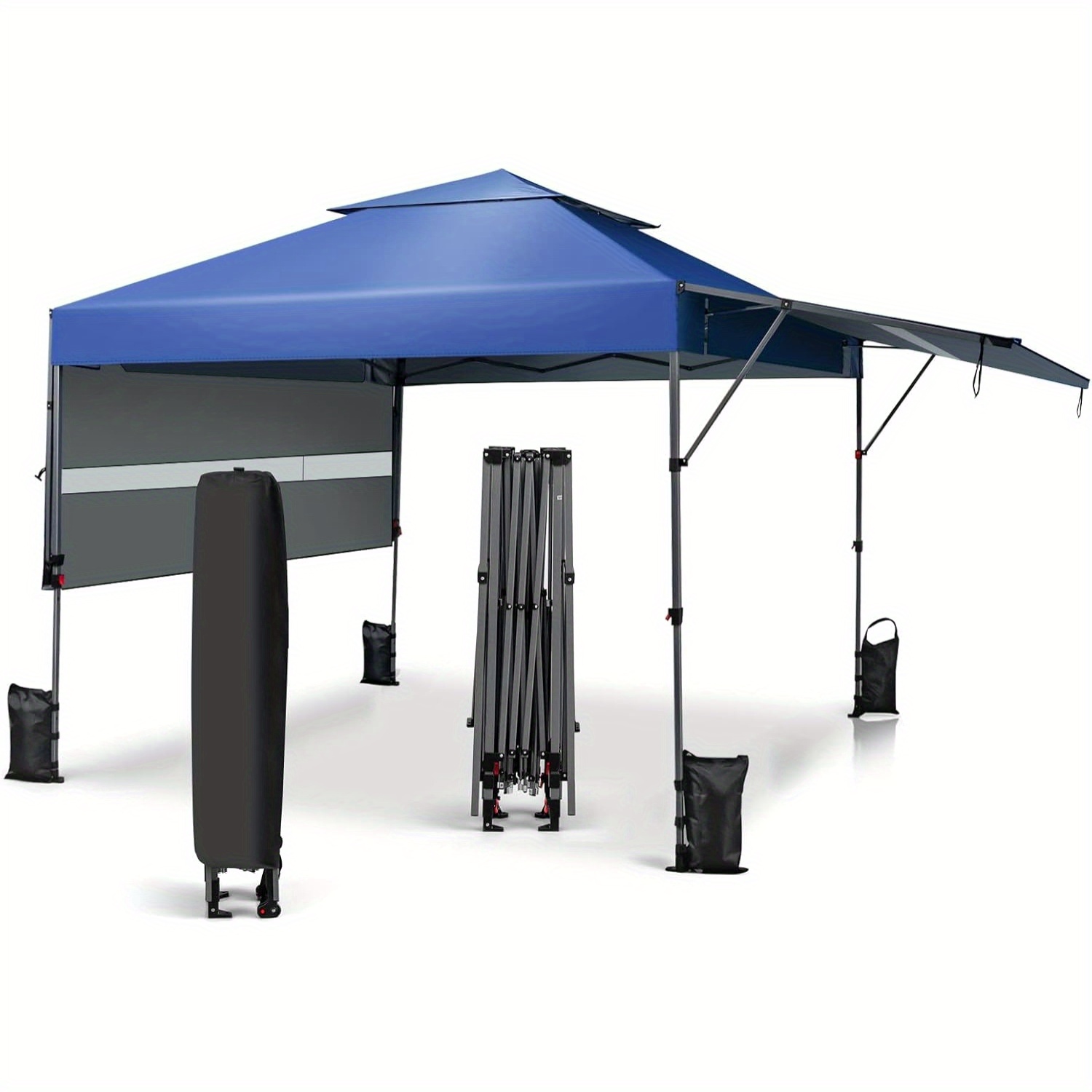 Image of 10' X 17.6' Instant Outdoor Pop-up Canopy Tent With Dual Half Awnings, Portable And Foldable Gazebo Canopy With Roller Bag, Adjustable Height