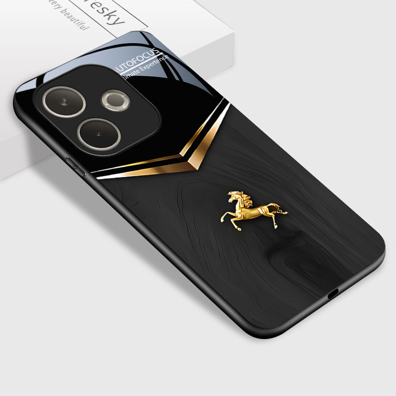 TEMU Custodia per OPPO A5 Pro, Golden Horse in Vetro Temperato Lucido con Copertura Posteriore Antishock
