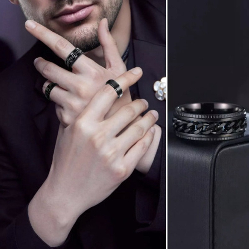 popular mens titanium 201 stainless steel ring set with rotatable jewelry three piece set electroplated and fade resistant Product details 0