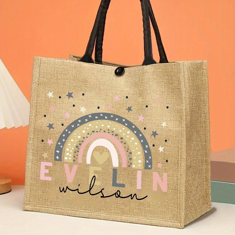 Personalized Name Tote Bag For Party, Custom Name Jute Bag, Library Teacher Bag, Customized Name Gift For Her, Teacher's Gift, Party Handbag