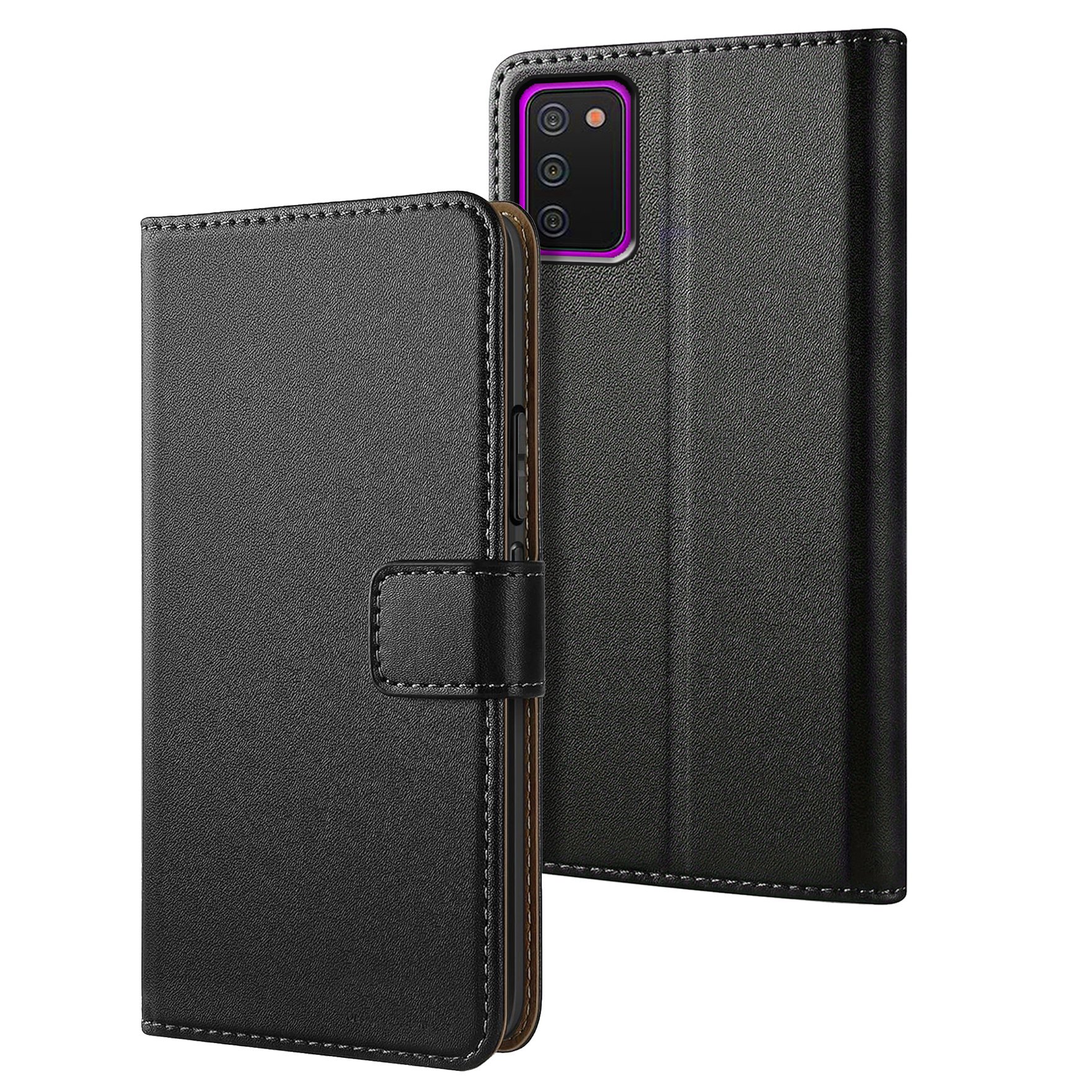 TEMU Étui de téléphone - Étui portefeuille noir en similicuir pour Samsung Galaxy A03S, avec béquille et fentes pour cartes
