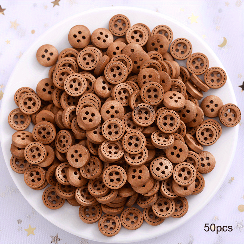 TEMU 50/100pz Bottoni in Legno Naturale da 12mm - Bottoni Decorativi con 4 per Cucito Fai-da-te, Abbigliamento e Accessori - Bottoni di Legno Marrone