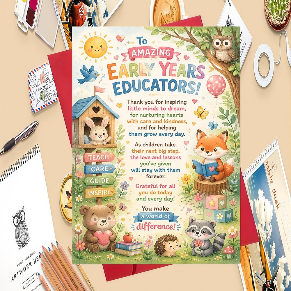 TEMU 1 Set de carte de remerciement pour les éducateurs des premières années : Cadeau idéal pour les enseignants, parfait pour les événements de ,