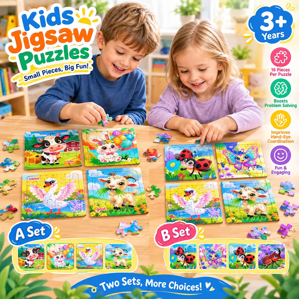 Animal Puzzle Set, Colorful Cartoon Pattern Puzzles