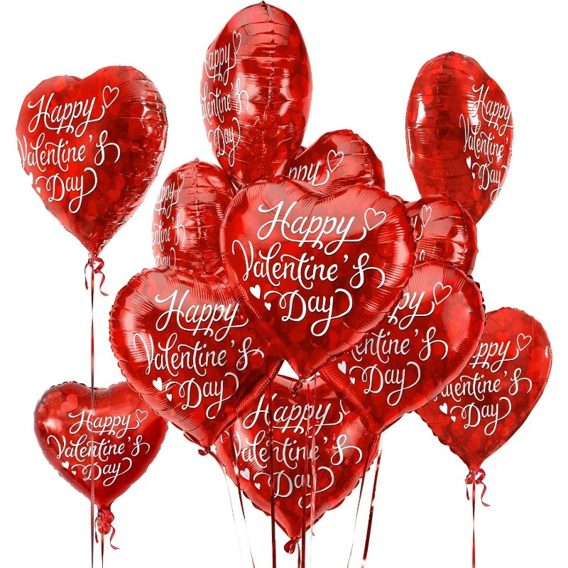 TEMU Valentine's Day Party Pack | 30pcs Red Heart Foil Balloons | 18in 'happy Valentine's Day' Decorative Balloons For Romantic Celebrations