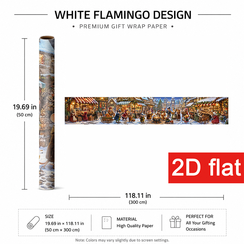 TEMU de Noël Haut de Gamme 2D Plat 1 Rouleau 50x300cm (19.7x118.1in) pour Fête d'Année, Papier d'Emballage Cadeau d'Hiver avec de Charmantes Souris
