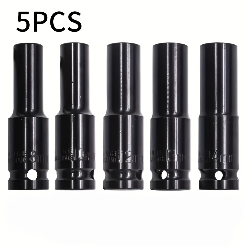 TEMU 5pcs Impact Wrench Extension Socket Set, 1/2" Drive, 8-14mm, Durable High, For Automotive Repair, High-torque Electric Impact Wrench Additions,