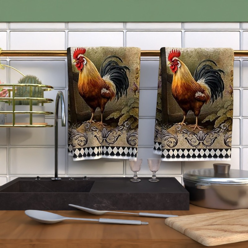 

2pcs Rustic Farmhouse Kitchen Towels, 18x26 Inch Polyester Woven Super Soft Machine Washable, Contemporary Chicken Print Tea Towels, Decor Dish Towels, Vintage Gift