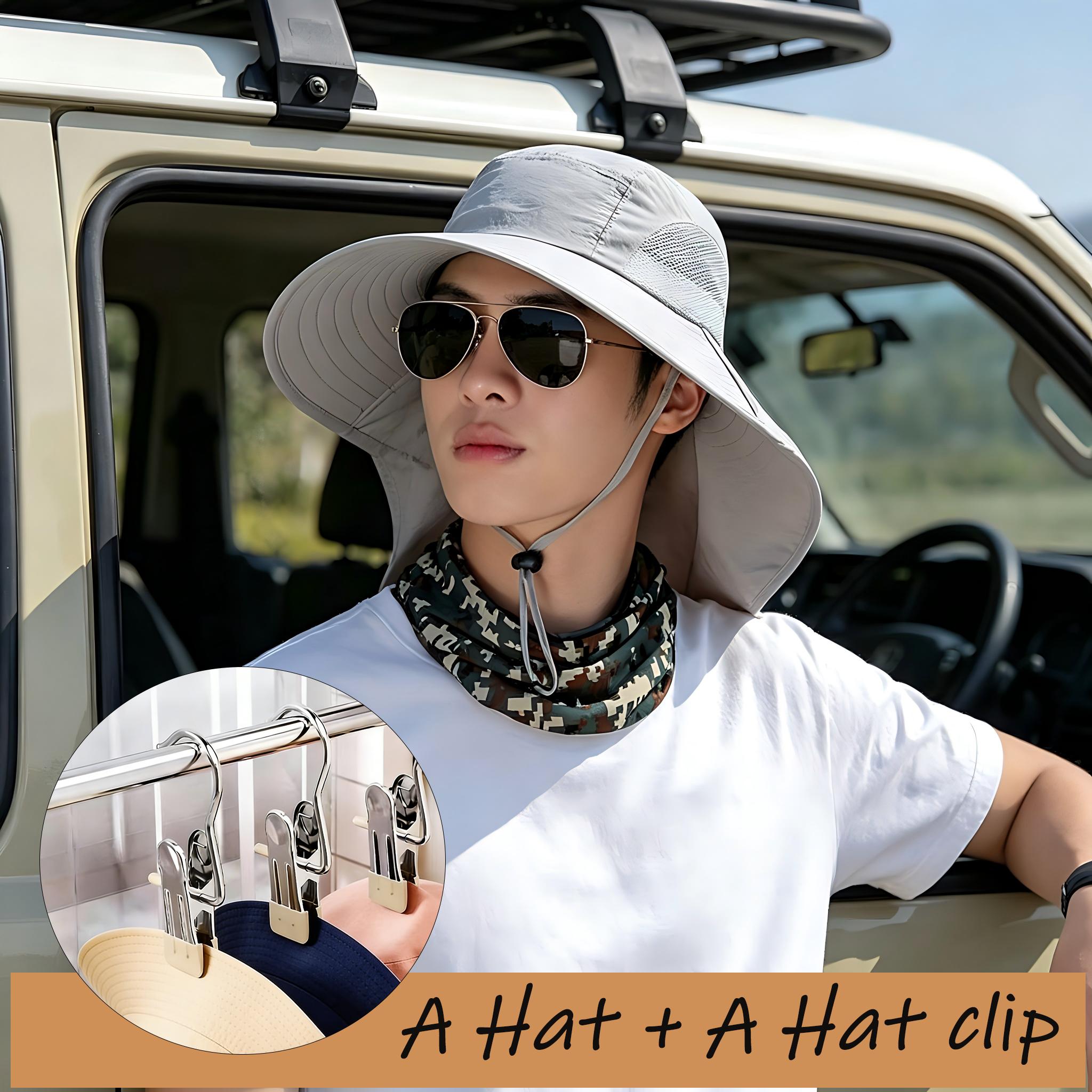 Image of 2pcs Set (1pc Hat And 1pc Hat Clip) Men's Summer Wide Brim Sun Hat, Wide Brim Hat, Comfortable And Durable Outdoor Casual, Breathable Outdoor Fishing Hiking