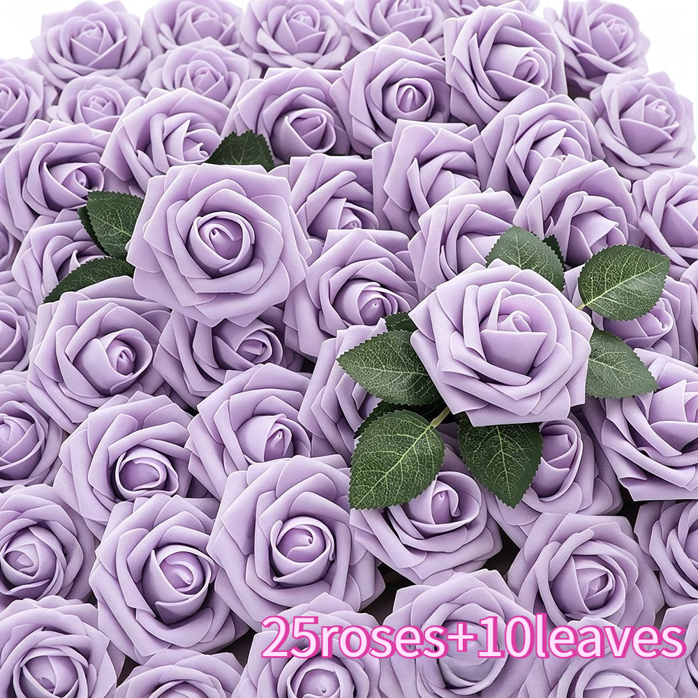 TEMU 35pcs - Real Touch Simulation Roses With Stems Fake Flowers, Home Anniversary Decoration, Bouquet Table Centerpiece, Valentine's Day Easter