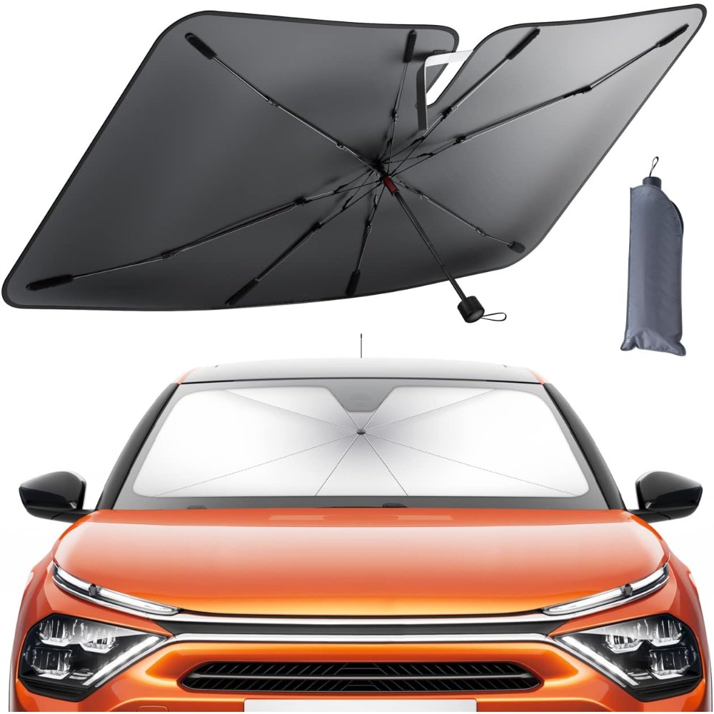 TEMU Car Windshield Sunshade Umbrella | Foldable, 5 Layers Coating, 56"x33" Front Window Heat Insulation Protection, Silver Coated, Applicable For