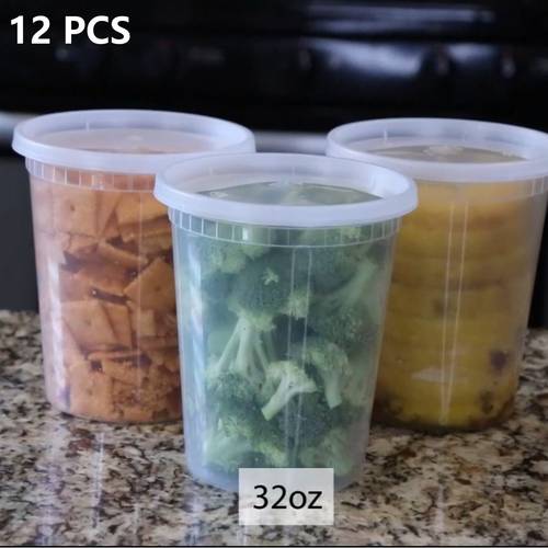 12pcs of 8oz 16oz 32oz plastic cooked food containers with lids airtight food storage containers suitable for freezing dishwasher microwave ideal for takeout meal prep storage and kitchen food preservation soup containers
