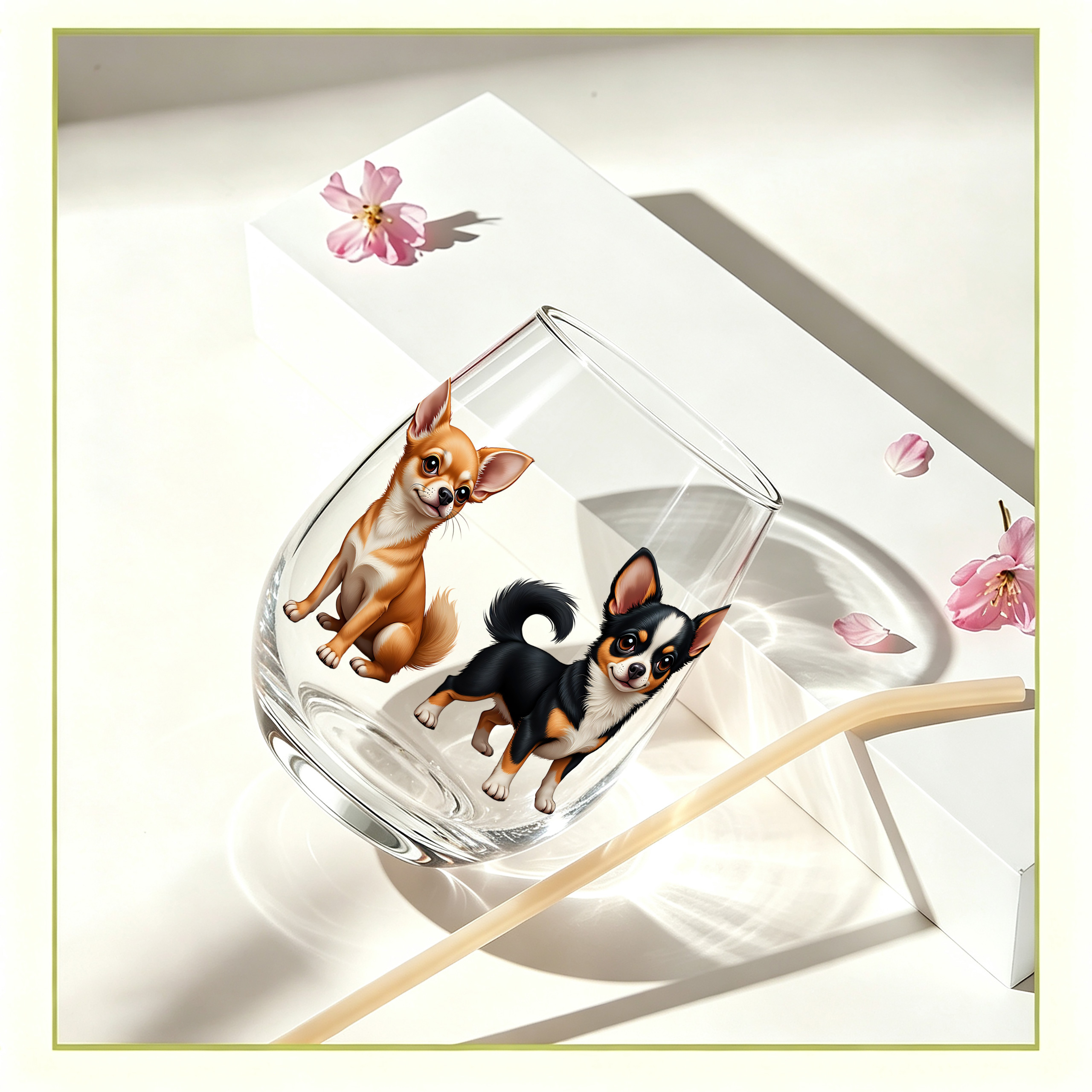TEMU 1-pack / Chihuahua Animal Pattern, 350ml / Transparent Drinking Cup, Stemless Wine Glass, Egg-shaped Glass, Champagne And Whiskey Glass,