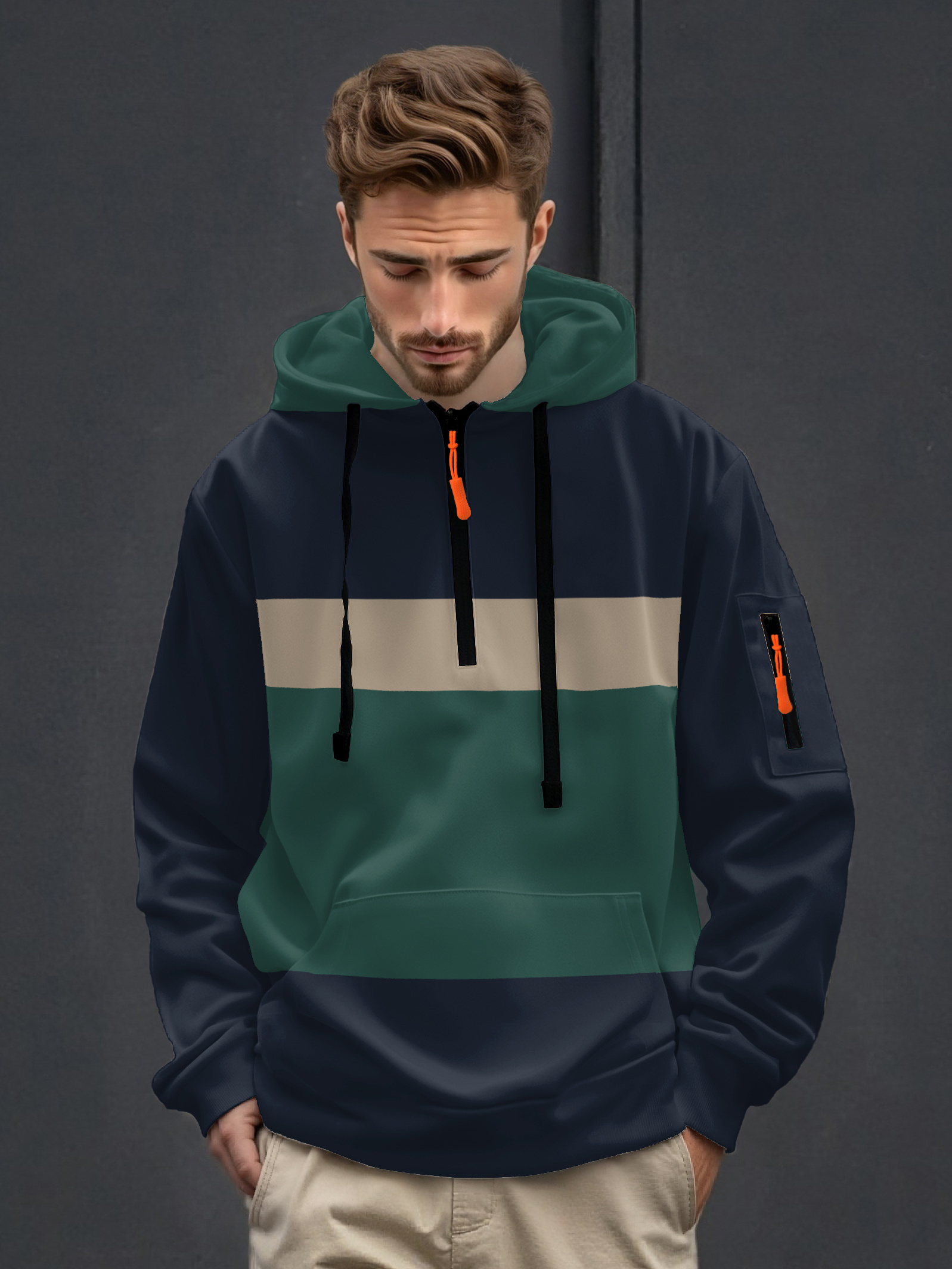 mens hooded sweatshirt full zip front color Temu Germany