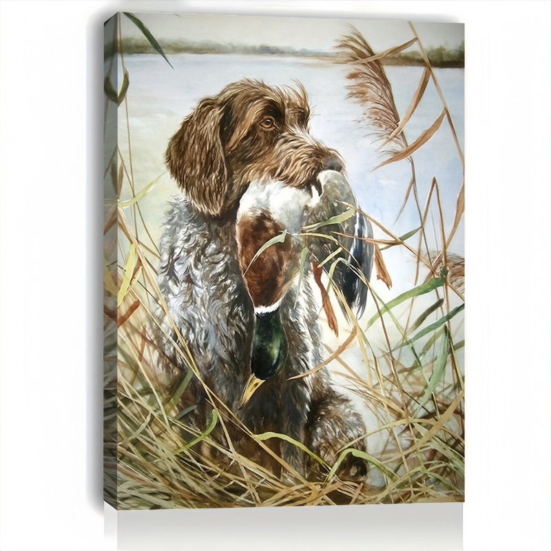TEMU 2d Flat, Modern Minimalist Hunting Dogs & Painting - Wood Framed Wrapped Canvas Suitable For Cabin, Hunting Wall Decor - Solid Wood Frame