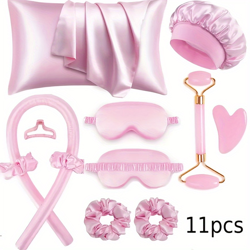 TEMU 11pcs Sleep Hairstyle Design Tool Set, Hair Curlers And Facial Massager, 1 Pillowcase, No Heat Hair Curlers Set, 1 Sleep Mask, Women's Facial