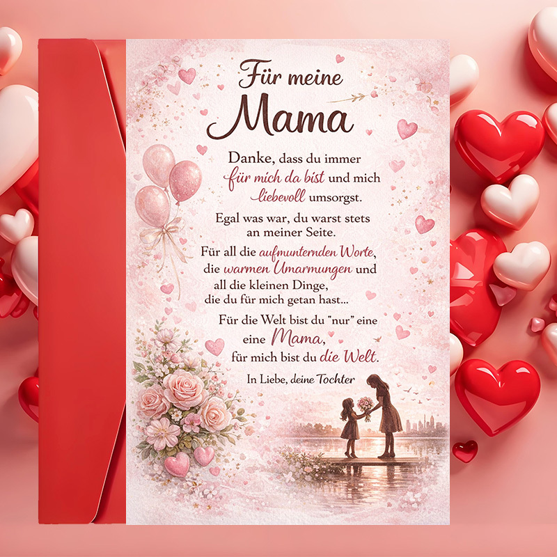 E-shop 1 Grußkarte + 1 Umschlag. Zarte rosa Blumen-Grußkarte, Dankbarkeit für die Mutter ausdrückt – für Muttertag, Geburtstage oder besondere Anlässe,