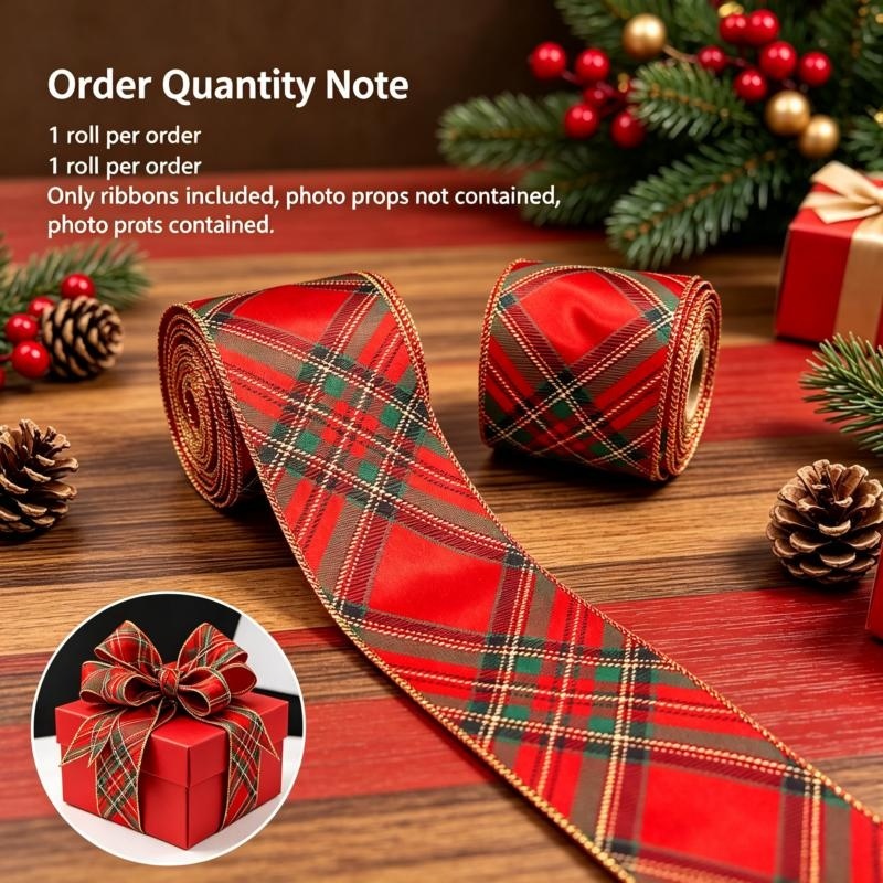 TEMU Ruban de Noël à motif écossais diagonal brillant en satin avec bordure métallique de 5yd/63mm (2,5 pouces) pour la fabrication de nœuds,