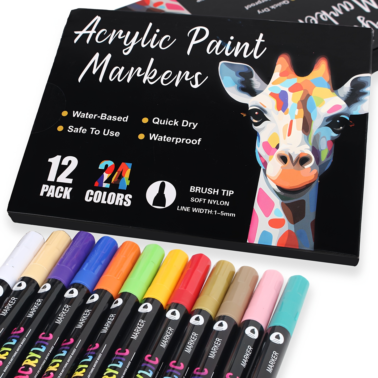 TEMU 12pcs-24 Couleurs/ 24pcs-48 Couleurs/ 36pcs-72 Couleurs Marqueurs de Peinture Acrylique, Double Pointe Pinceau, Marqueurs de Peinture Acrylique