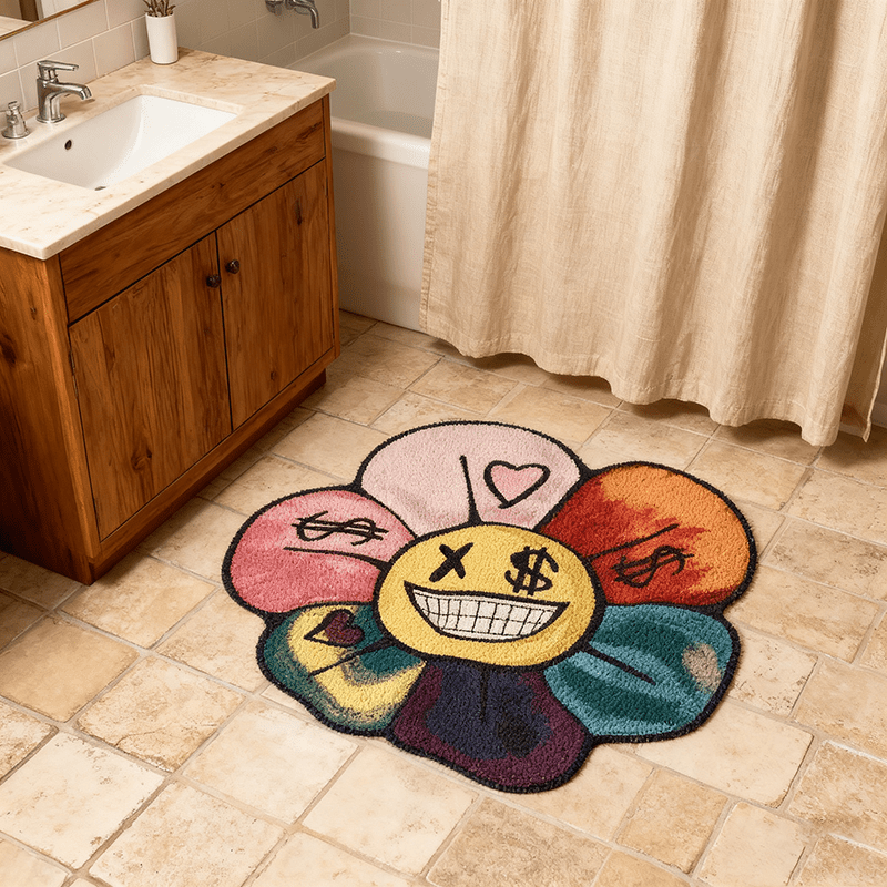 TEMU 1pc Woyuo Irregular Flower Carpet Suitable For Living Room Rug, Colorful Dopamine Modern Bedside Mat, Soft Machine- With Backing, Dry Suitable