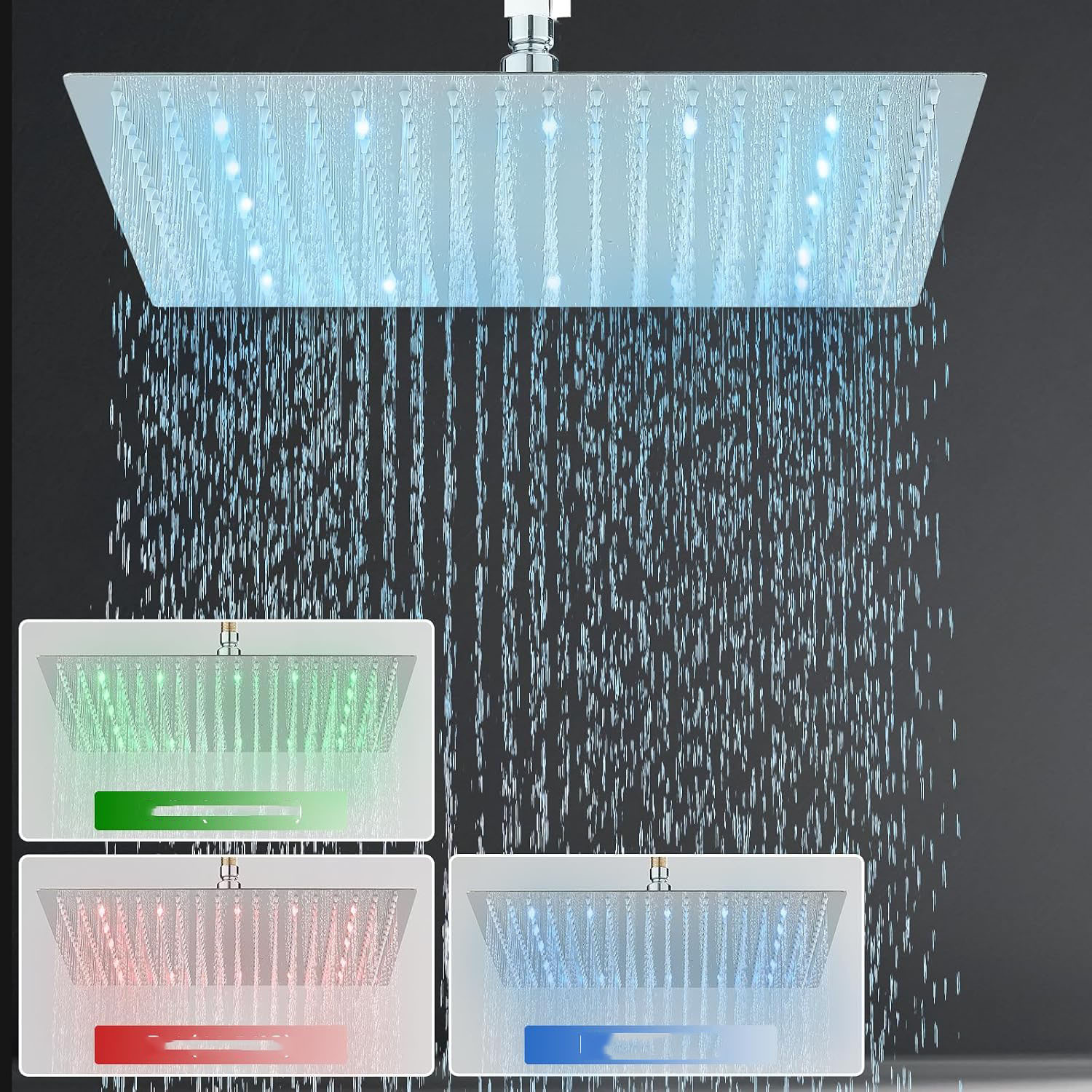 Image of Shower Head Rain Shower 16 Inch Stainless Steel Rain Shower With Self-cleaning Nozzles Square Chrome (40cm) For Shower Use For Shower Use