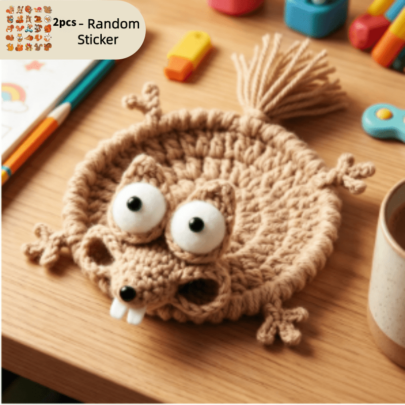 TEMU Handmade Crochet Squirrel Coasters And Placemats - Random 2pcs Cute Stickers - Party Use, Prank Gift , Heat-resistant Design For Family , Table Decor, Holiday Table Setting - Mats, Fun Gift