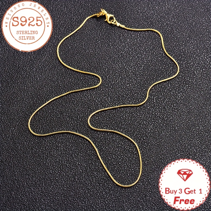 TEMU Handcrafted 24k Gold-plated 925 Sterling Silver 1mm Round Golden Snake Bone Chain, A Perfect Gift For Anniversaries, Valentine's Day, ,