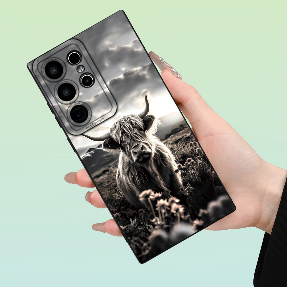TEMU Phone Case: Highland Cow Pattern S26 Ultra/s26 Plus/s26 Summer Fashion Durable Matte Texture Drop-proof New Phone Case For Men, Women, And