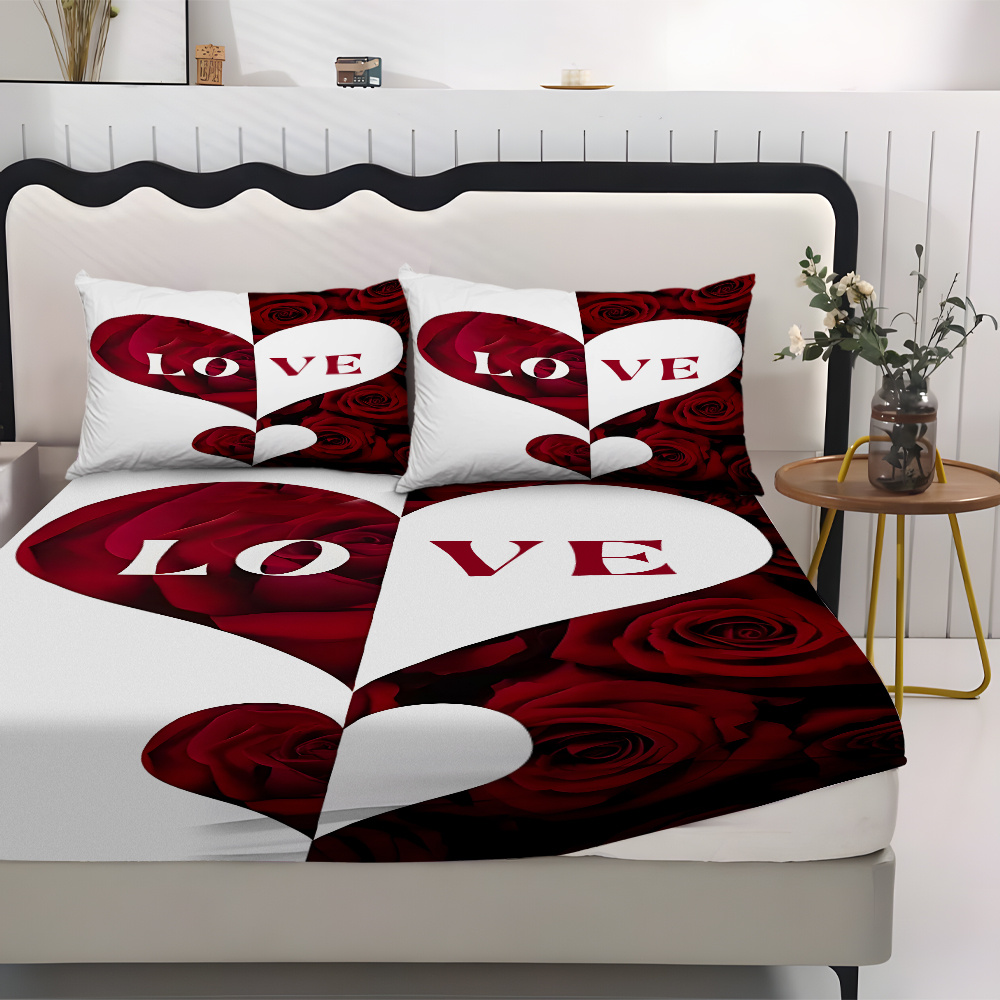 fitted sheet 3  set 3  couples theme mattress protector 1 bed sheet 2 pillowcases no core stylish soft and comfortable bed sheets suitable for family bedrooms and guest rooms universal for   Product details 1