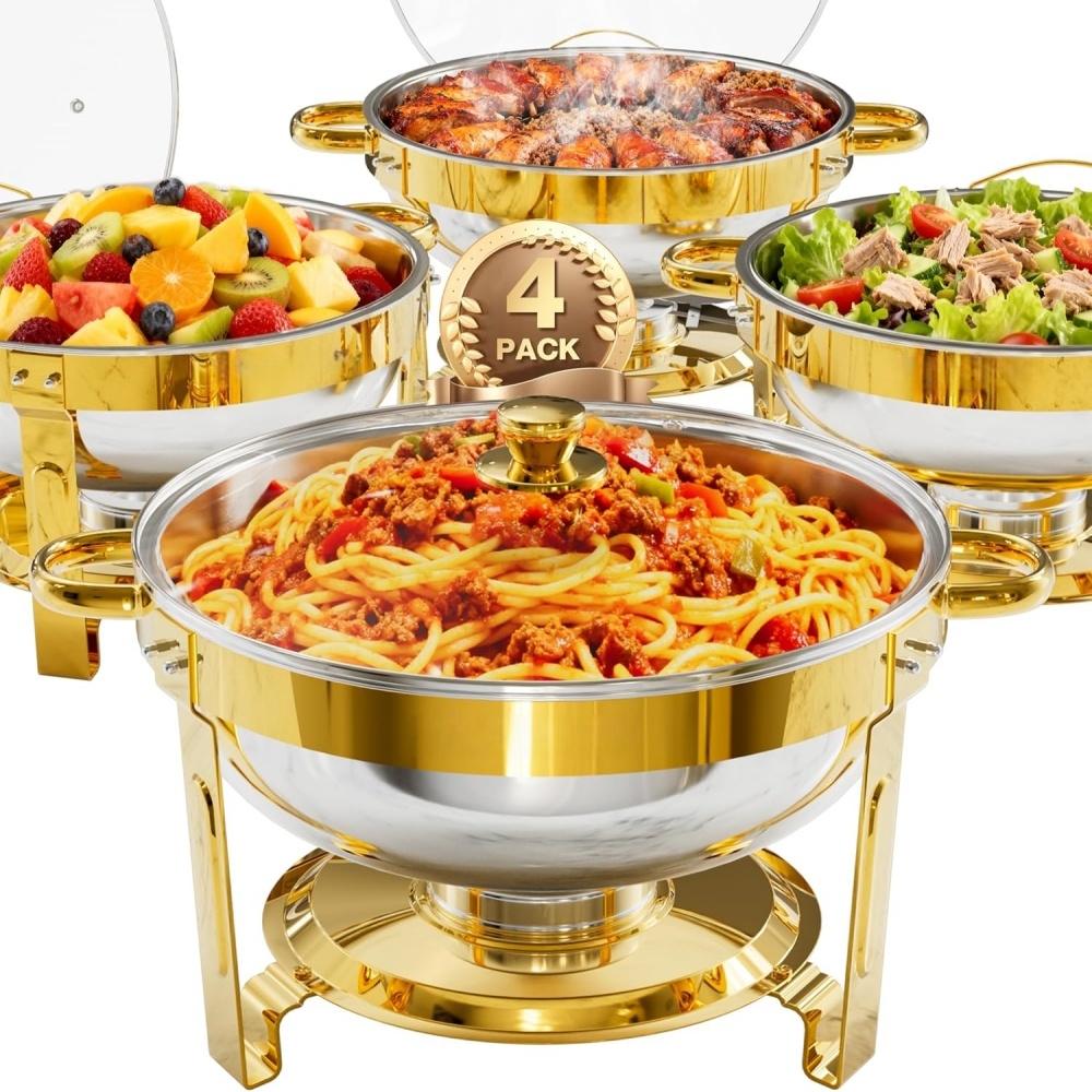 Image of Chafing Dishes For Buffet Set, 2/4 Pack 6qt, No Assemble Stainless Steel Food Warmers For Catering, Parties & Events, Golden Colors Chafing Dish Buffet Set - Cooking