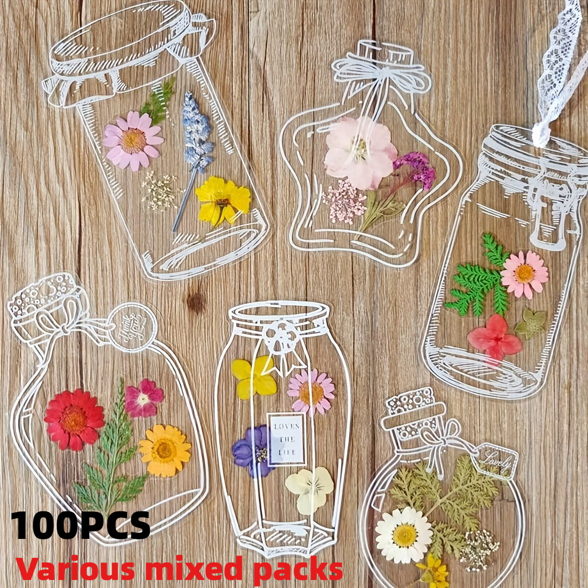 E-shop 100 Stück transparente geprägte Lesezeichen, neues handgefertigtes DIY-Lesezeichen, transparente Präparate, selbstgemachte Fotorahmen-Serie,