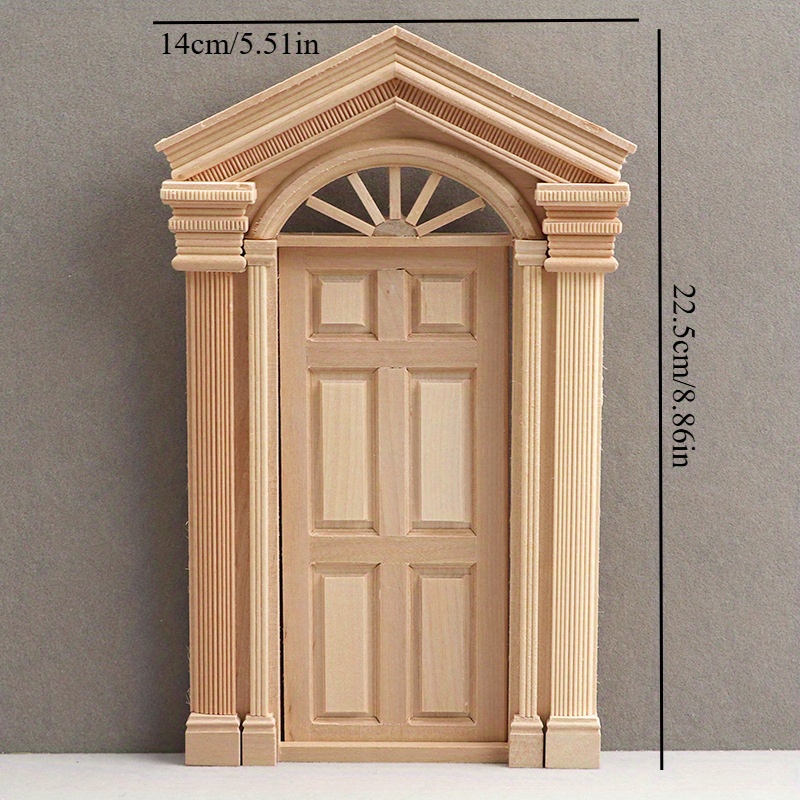 TEMU 1/12 Scale Miniature Birch Door Model With Pointed Roof & Double Columns - Suitable For Diy Dollhouse, Miniature Photography Props, Seasonal