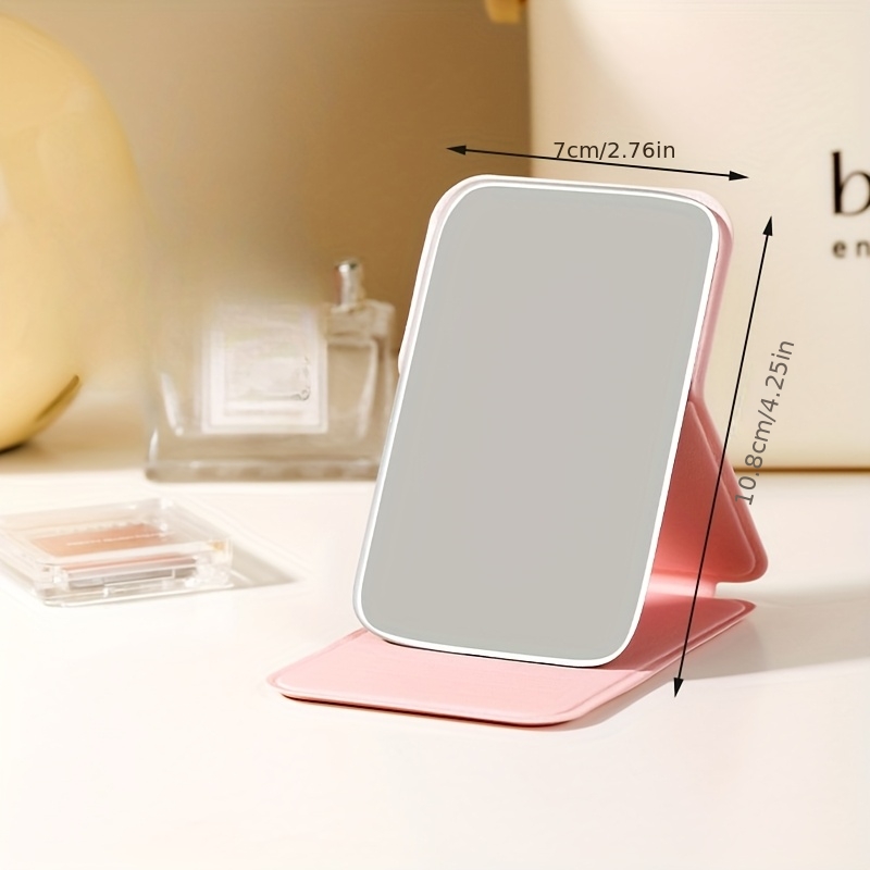 Foldable Mini HD Mirror with Adjustable PU Stand, Compact Makeup Mirror