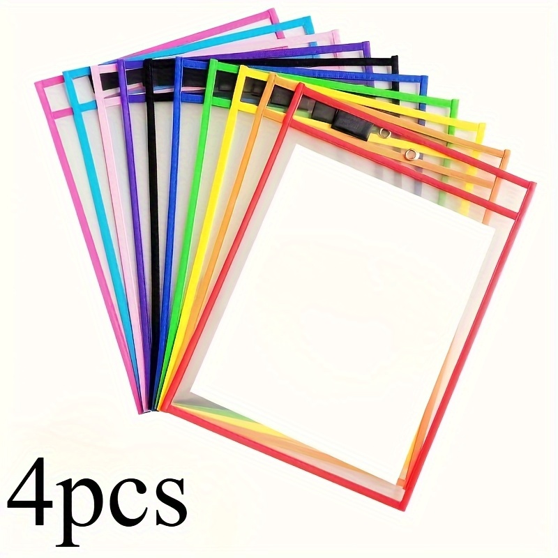Image of 2pcs/4pcs Random Color Reusable Dry Erase Pocket, Plus Size Oversize Writing And Wiping Pocket, Transparent Plastic Film Protective Cover, Teacher School Supplies