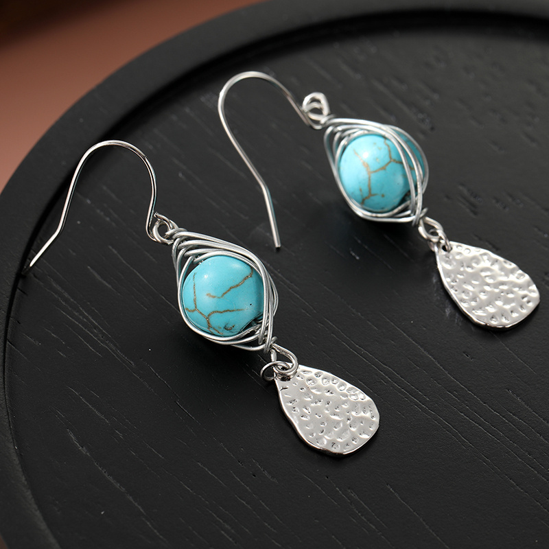 Boho Western Synthetic Turquoise Leaf Drop Earrings