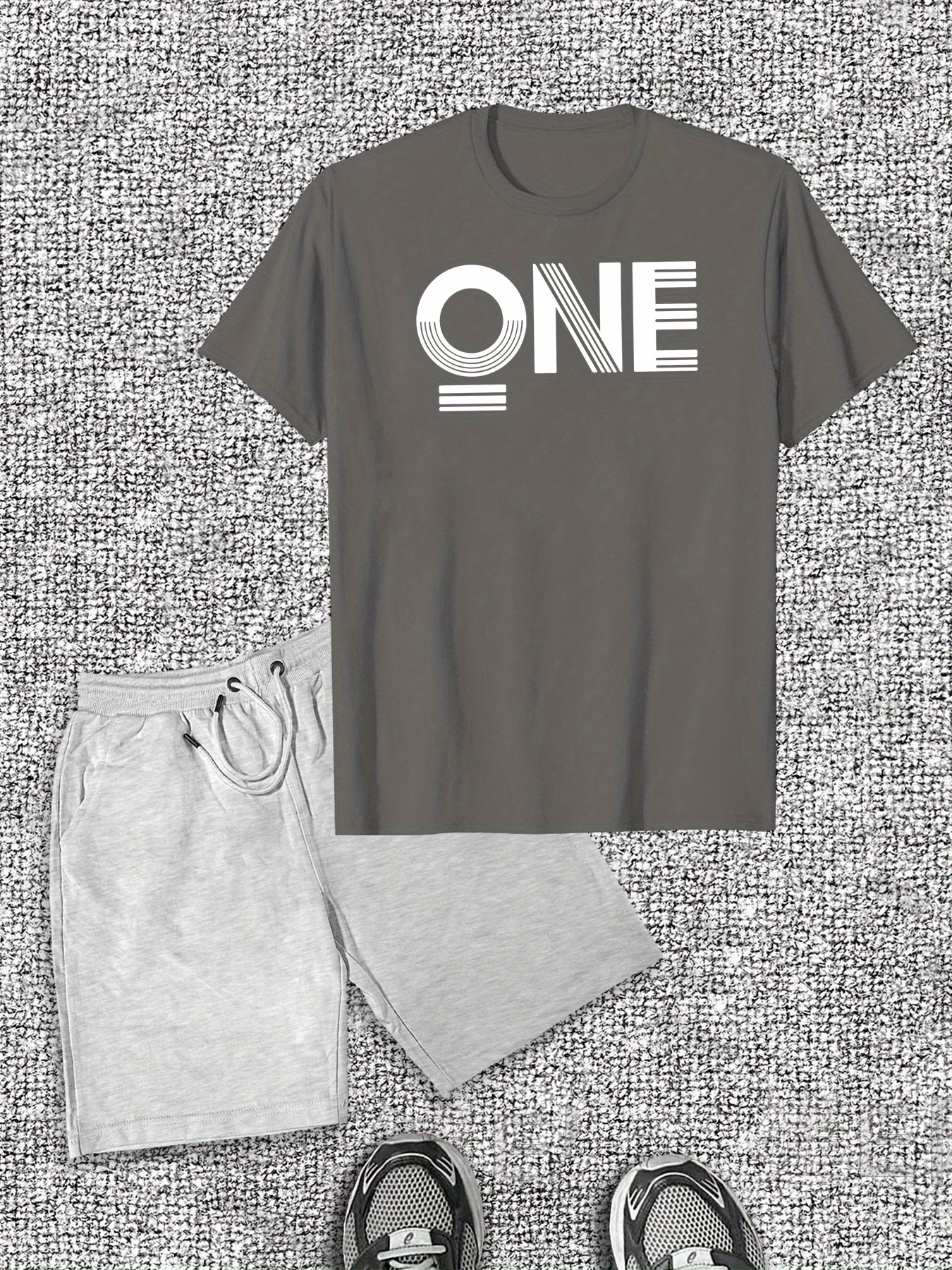Men's ONE English Pattern Short Sleeve T-Shirt Shorts Casual Set