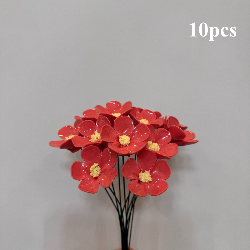 TEMU 10pcs Handmade Ceramic Christmas Red Faux Flowers | New Year Decor | Outdoor Courtyard Ornament | Vintage Hand-pinched | Red Meaning Of ,