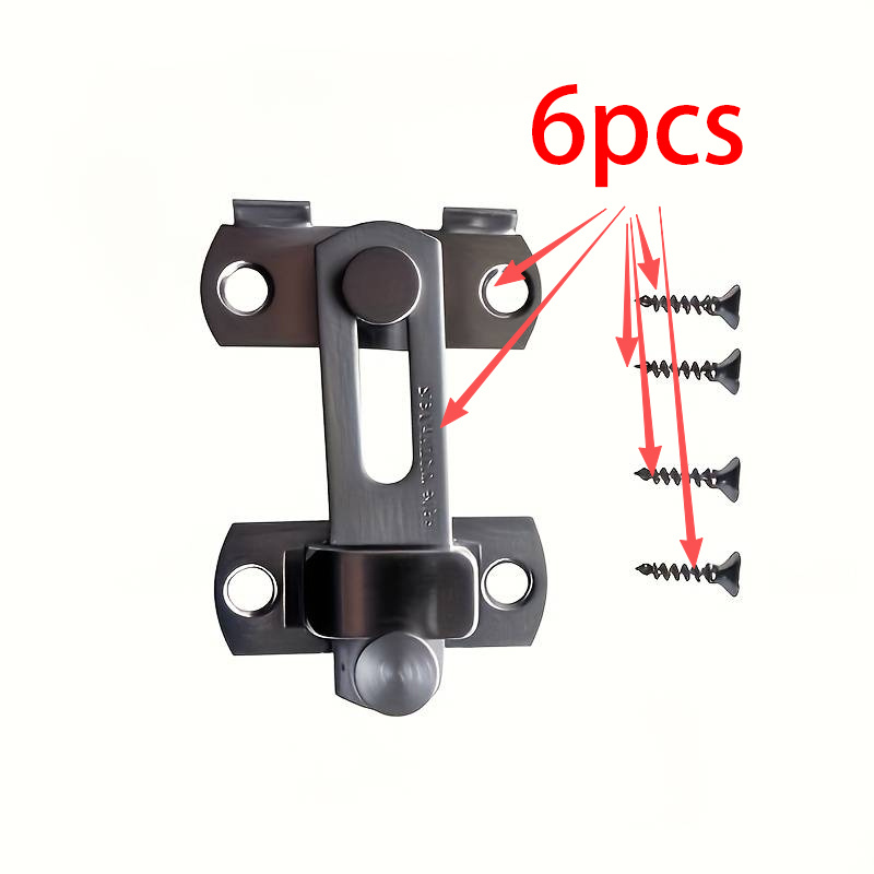 TEMU 6pcs Heavy-duty Security Door Handle Set, 90/180 Degree Adjustable Rotating Sliding Latch, Manual Lock, Suitable For Bathrooms, Garages, Homes,